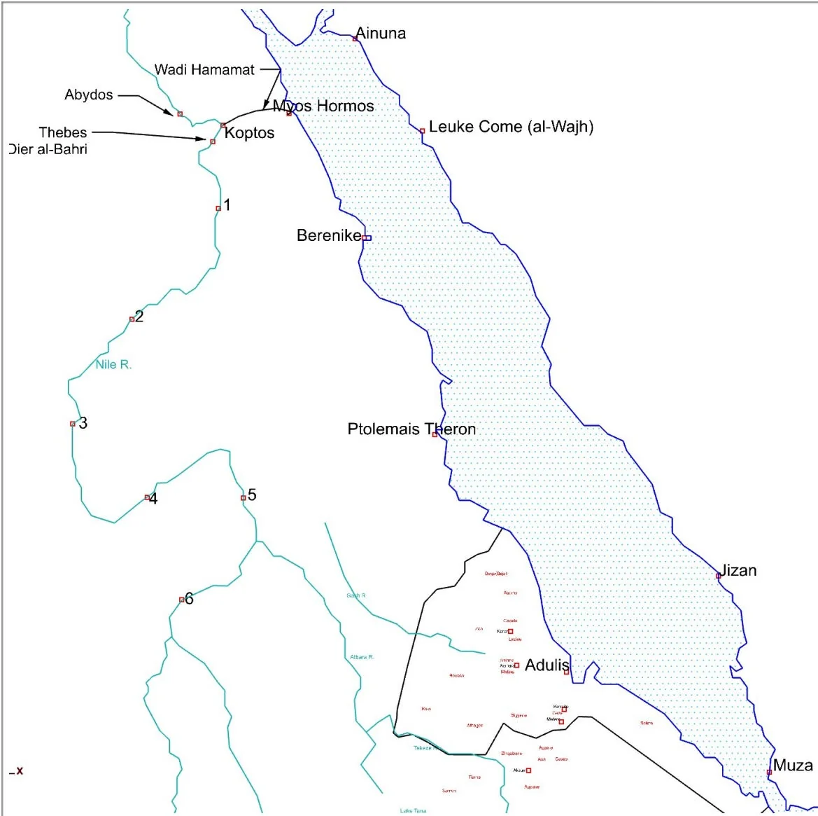 Map of Ports in the Upper Erythraean Sea During Antiquity Source: Modelling the Local Political Economy of Adulis: 1000 BCE–700 CE, p. 331.