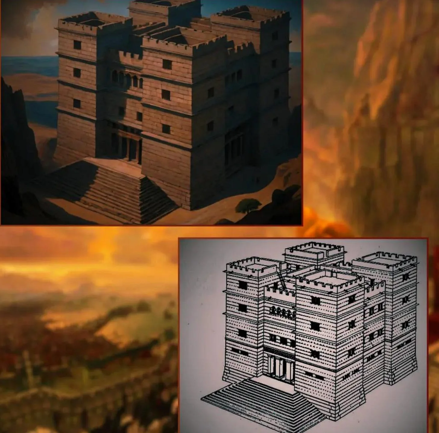 Reconstruction Of Castle Of Enda Mikael (House Of Michael). Source: Ältere denkmäler Nordabessiniens, pg 107 & Colored Reconstruction is by Tigrayan.griot