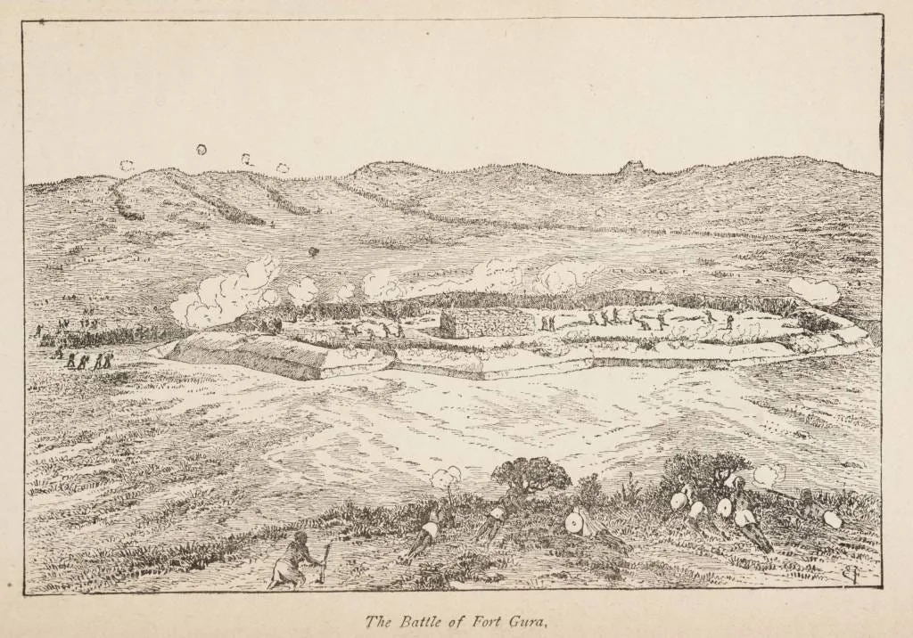 The Fort Of Gura, being attacked, during the battle of Gura in 7–10 March 1876. Source
