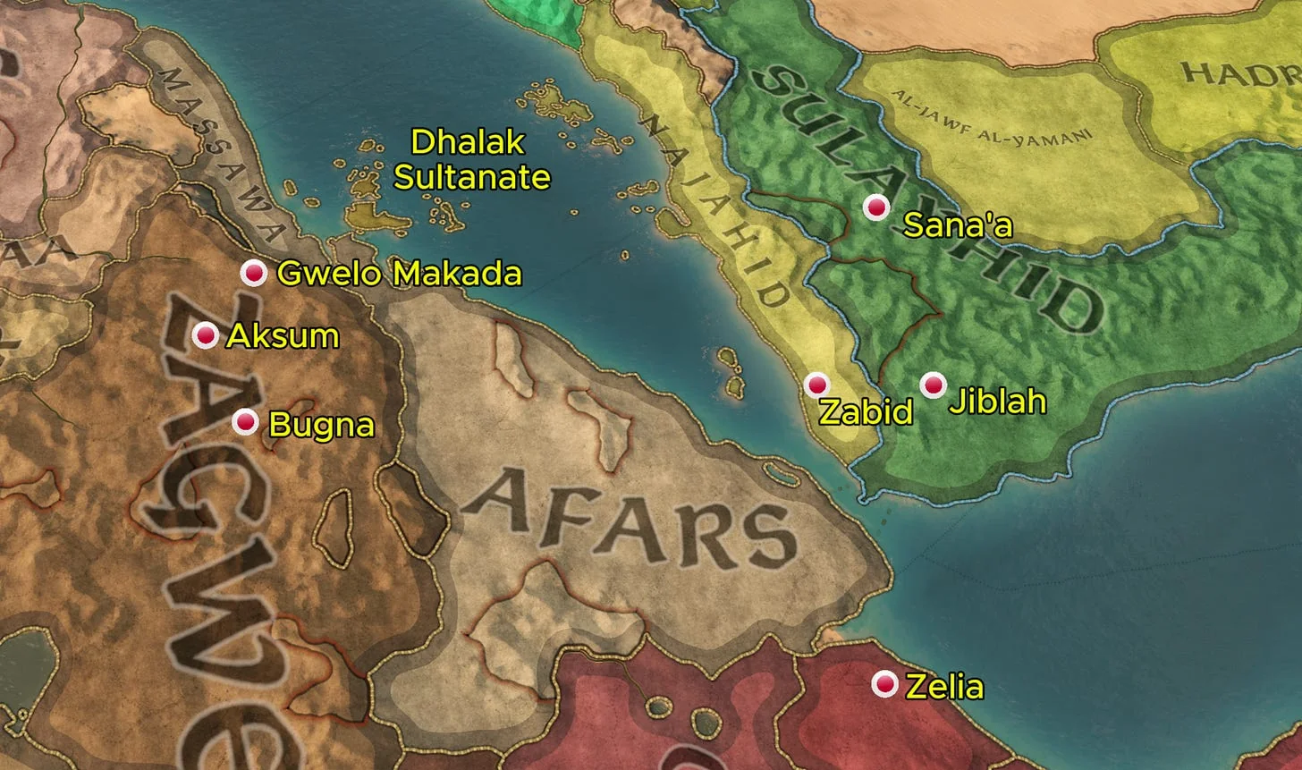 Rough Map of the Dahlak Sultanate and Surrounding Territories in the Early 12th Century AD. (Own Work)