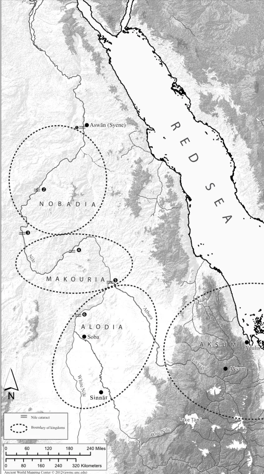 Northeast Africa In The Sixth Century CE. Source: Aksum and Nubia: Warfare, Commerce, and Political Fictions in Ancient Northeast Africa, map 3.