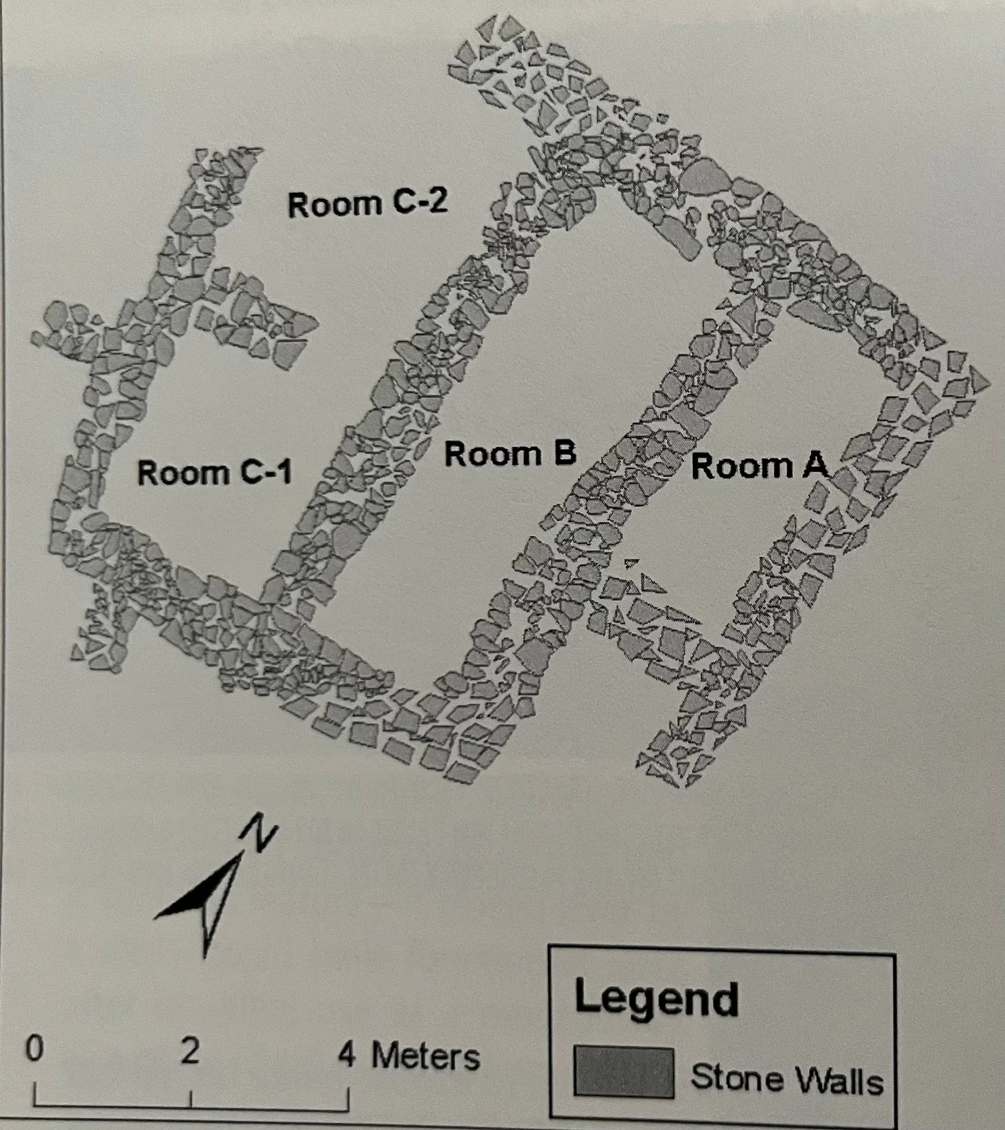 Diagram depicting the stone walls and rooms of an ancient house that once existed. (Source: The Archeology Of Ancient Eritrea: pg 122)