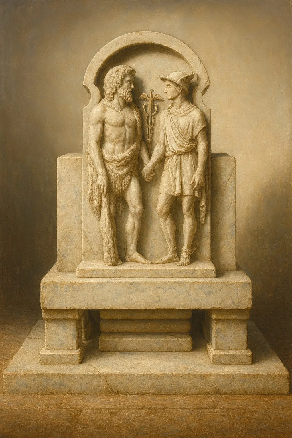 The back of the Adulis Throne, featuring engravings of Heracles and Hermes, as described by the 6th-century traveller Cosmas Indicopleustes. Own Work