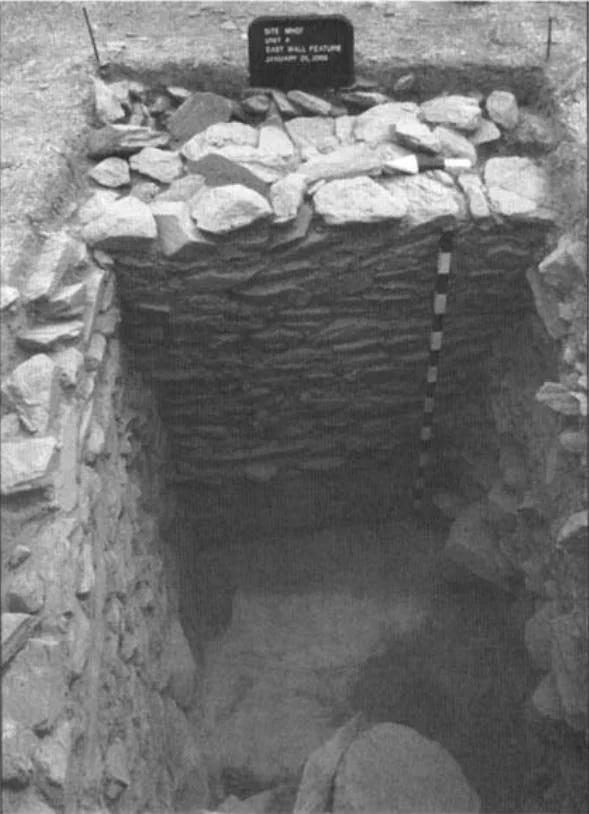 One of the stone-built walls found at the Mai Husta Site. (Source: The Archeology Of Ancient Eritrea: pg 130)