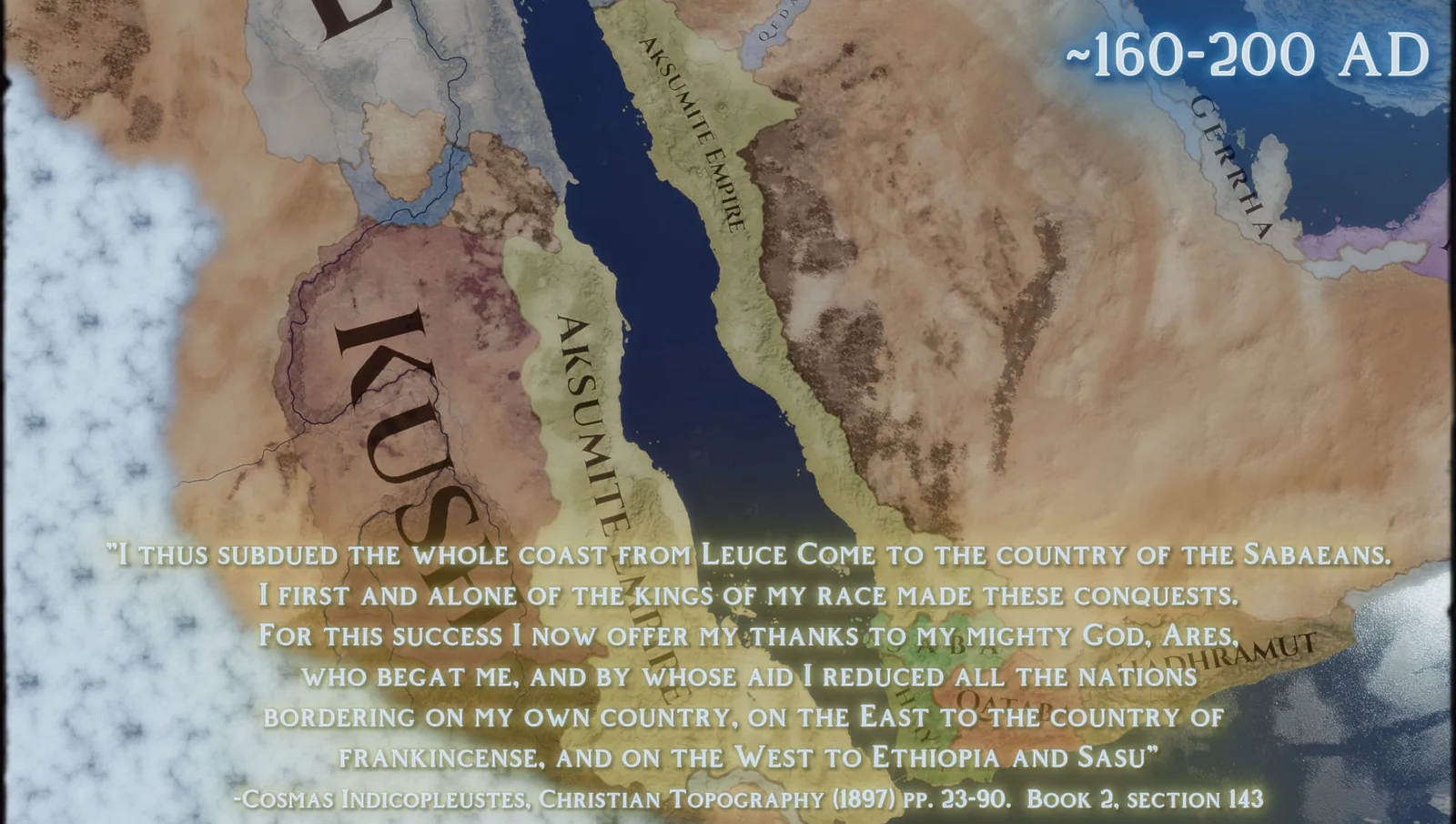 Map illustrating the conquests described in the Monumentum Adulitanum II (Inscription on the Throne of Adulis). Own Work.