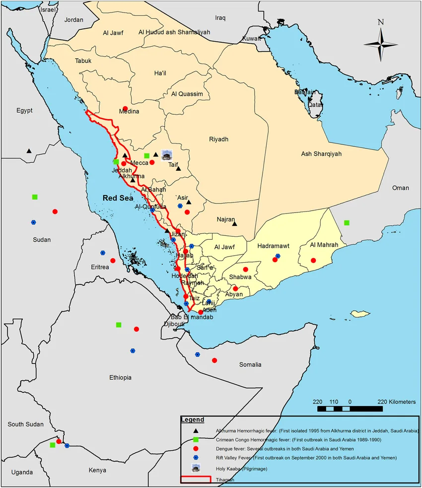 Map of Tihamah in Saudi Arabia and Yemen. Source