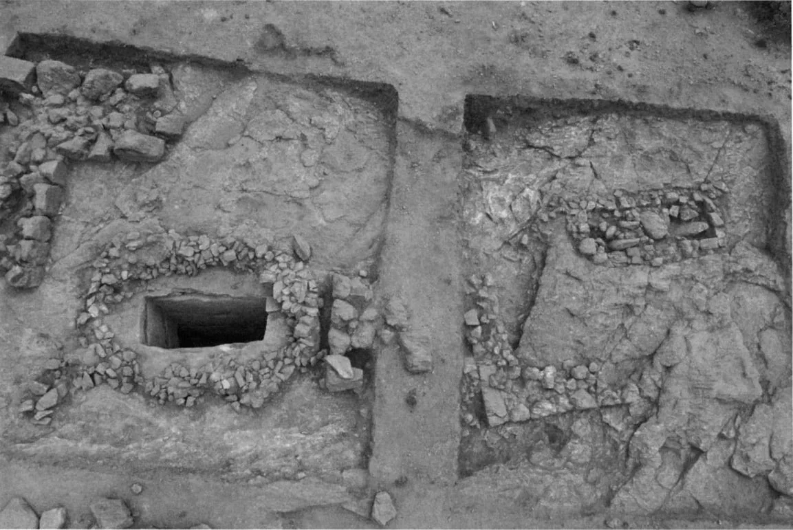 Aerial Photograph of two tombs at the Yeha Necropolis. (Source: Yeha and Hawelti: cultural contacts between Saba3 and DCMT - New research by the German Archaeological Institute in Ethiopia, pg 153).