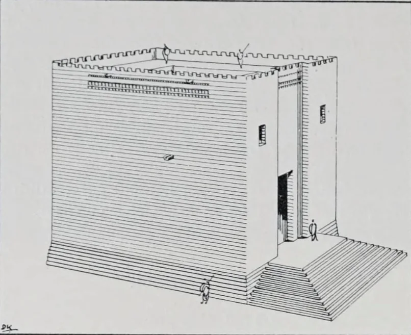 An early twentieth-century reconstruction of the Temple of Yeha by German archaeologist and architect Daniel Krencker. Source