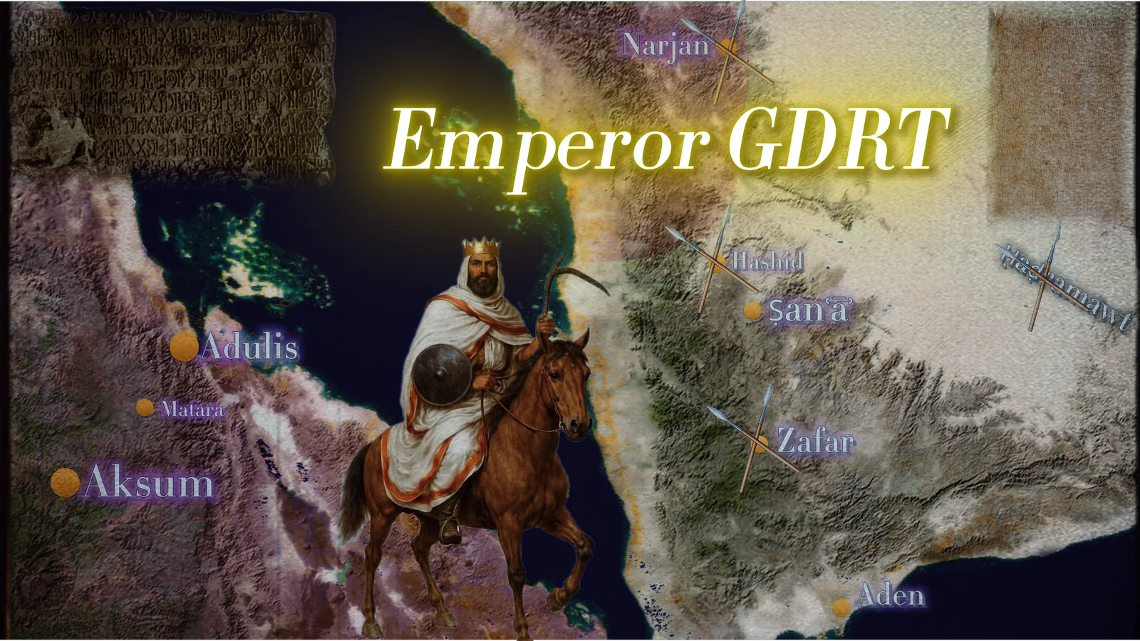 Emperor GDRT -The spears indicate the locations where inscriptions record battles fought by Emperor GDRT’s army. Own Work