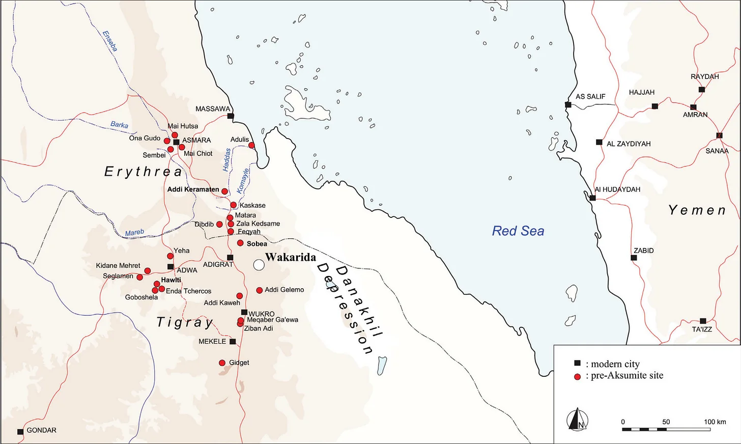 Map of Pre-Aksumite Sites. Pay close attention to the location of Addi Gelemo… Source: On the nature of South Arabian influences in Ethiopia during the first millennium BC, pg 18.