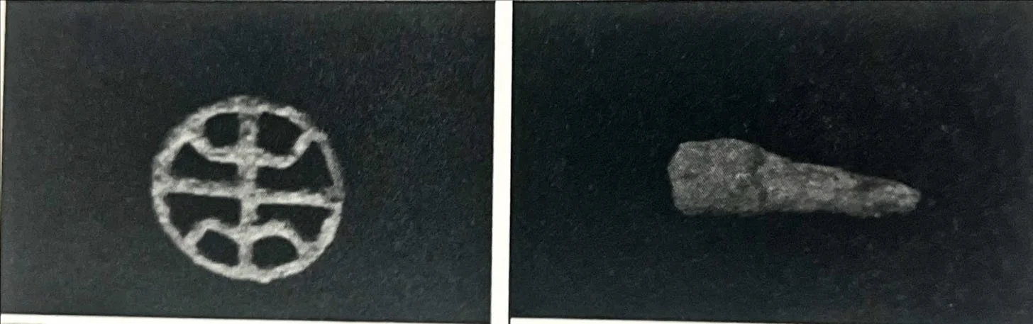 Left, a bronze seal and on the Right a pin.(Source: The Archeology Of Ancient Eritrea: pg 142)
