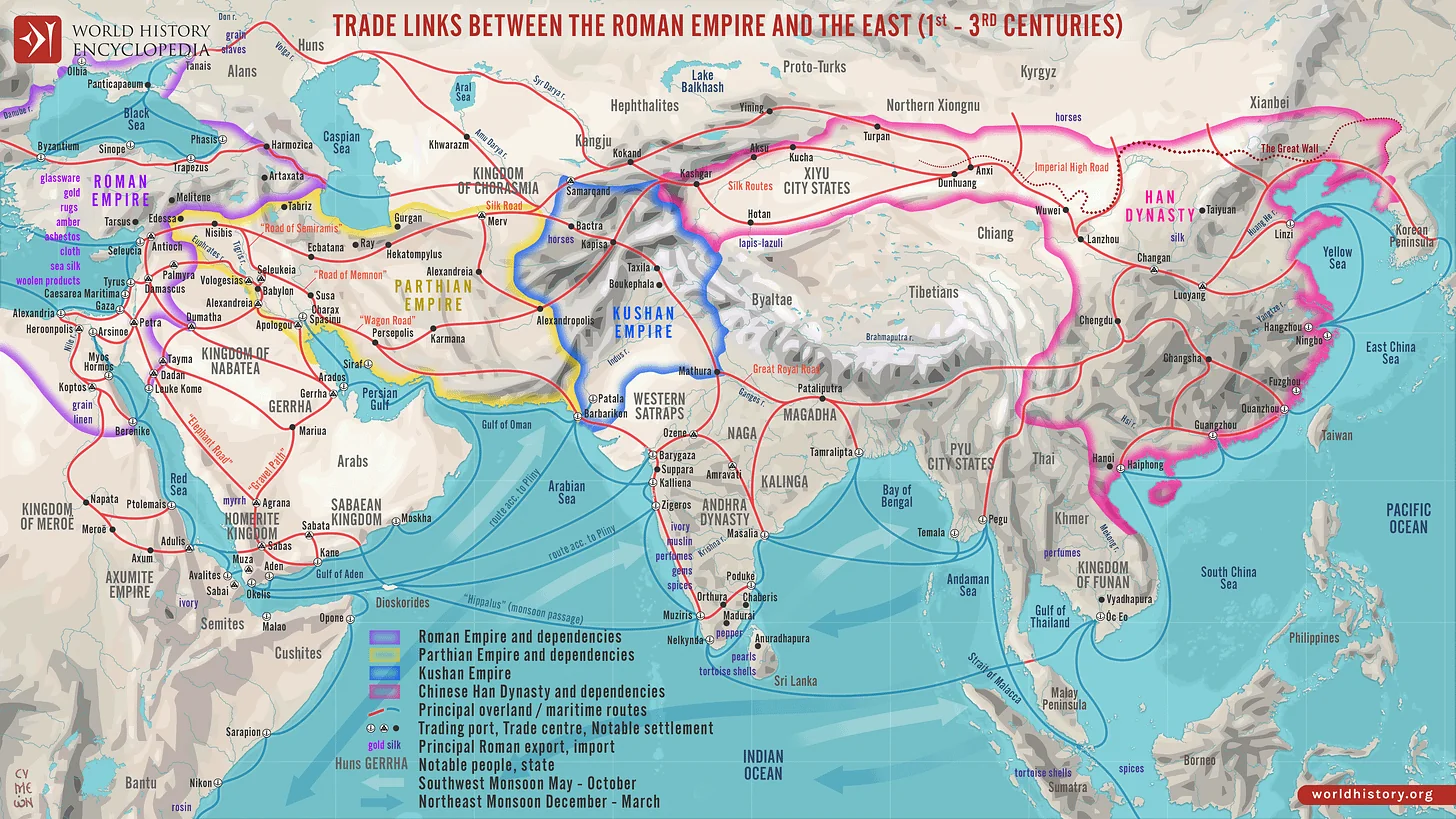 Map of the Trade Links between Rome and the East (1st - 3rd Centuries). Source