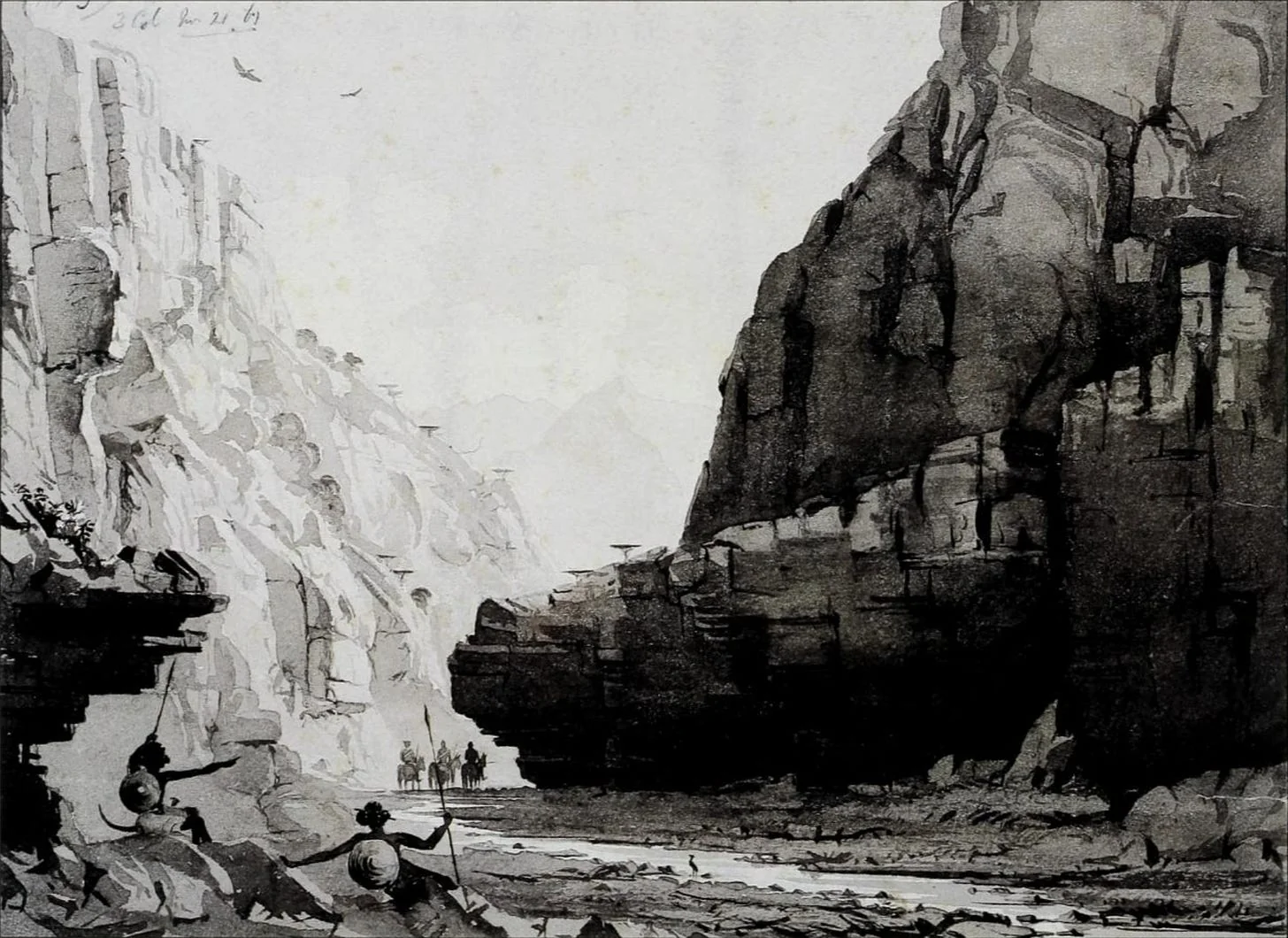 Painting showing the Sahos near Zula during the British Expedition to Abyssinia. Source: Abyssinia, 1867-1868: Artists on Campaign — Watercolors and Drawings from the British Expedition under Sir Robert Napier, p. 38.