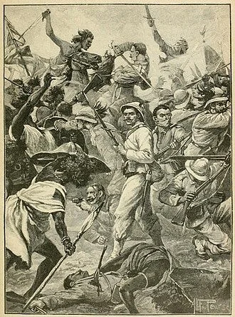Battle of Agordat, a painting depicting Madhists & Italians in battle. Source