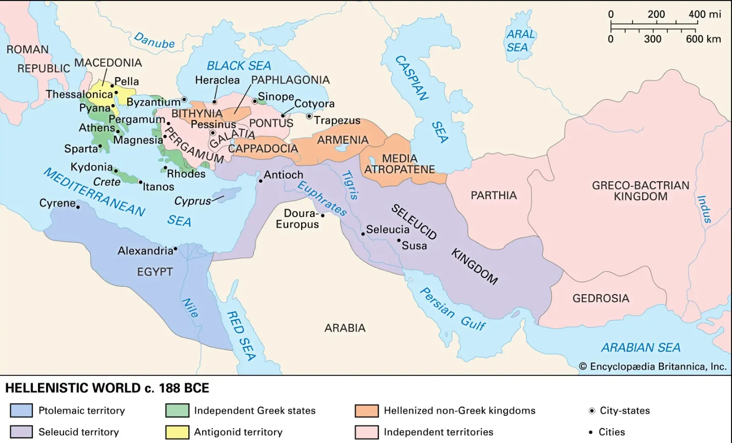 The Hellenistic world at 188BCE. Source