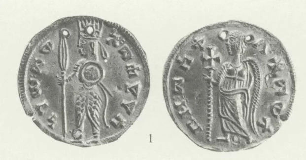 Gold Coin featuring a full-body portrait of MHDYS - A New Gold Coin of King MḤDYS of Aksum, pg 278