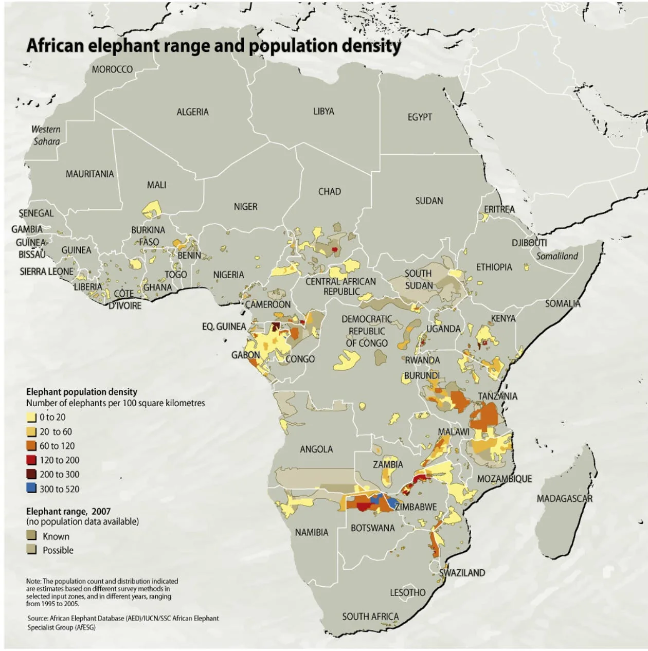 African elephant range and population distribution. Source