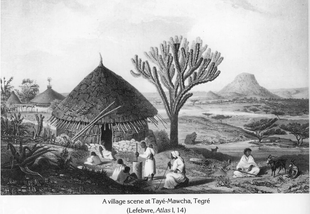 A village scene at Tayé-Mawcha, Tegré (Lefebvre, Atlas I, 14)
