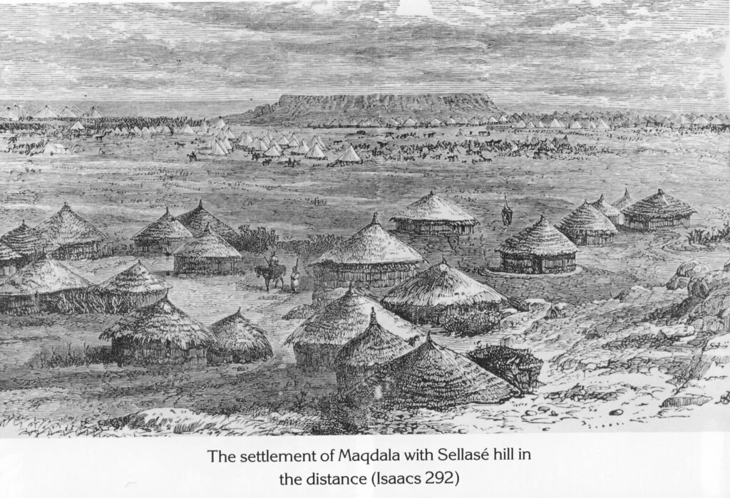 The settlement of Maqdala with Sellasé hill in the distance (Isaacs 292)