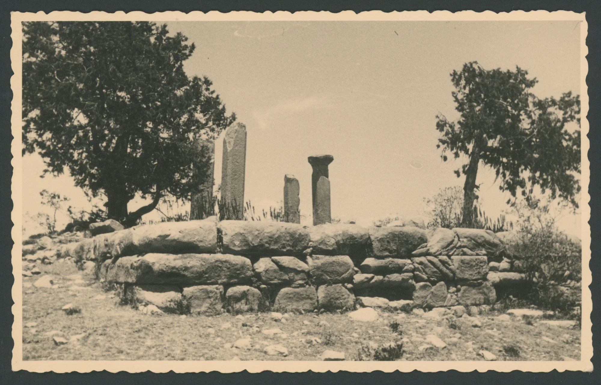 Paesaggio con pilastri e muro a secco in Eritrea
1 cartolina fotografica : gelatina a sviluppo
Titolo attribuito dal catalogatore
Scritta a stampa sul verso: ferrania
Nota manoscritta sul verso: 28
