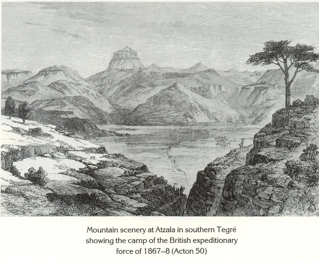 Mountain scenery at Atzala in southern Tegré showing the camp of the British expeditionary force of 1867–8 (Acton 50)