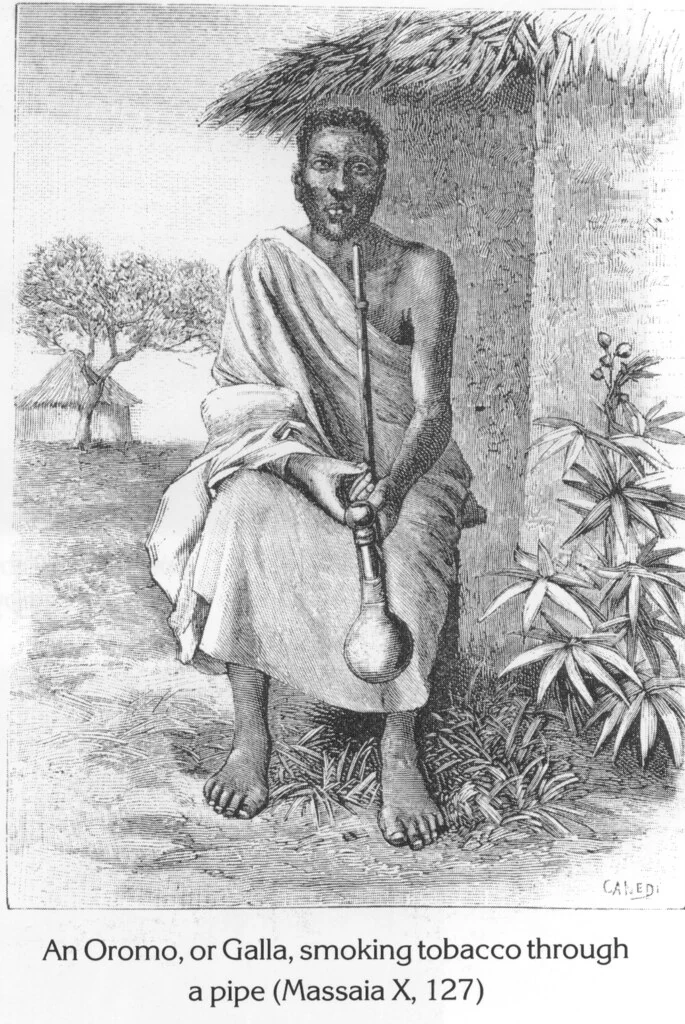 An Oromo, or Galla, smoking tobacco through a pipe (Massaia X, 127)