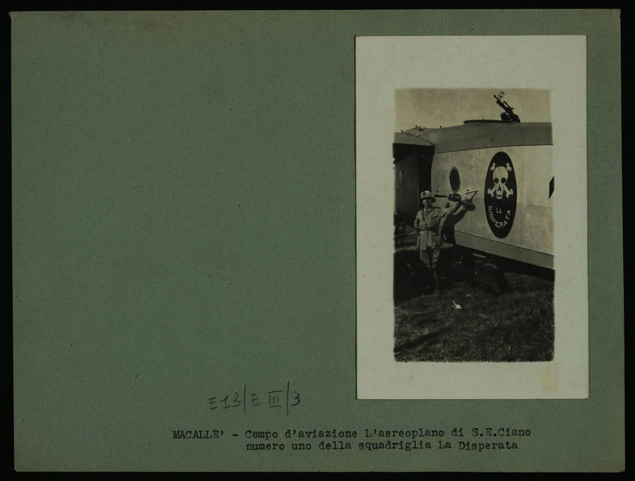 Macallè. Campo d'aviazione. L'apparecchio di S. E. Ciano, il numero uno della squadriglia "La Disperata". 15 novembre 1935