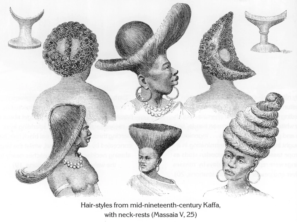 Hair-styles from mid-nineteenth-century Kaffa, with neck-rests (Massaia V, 25)