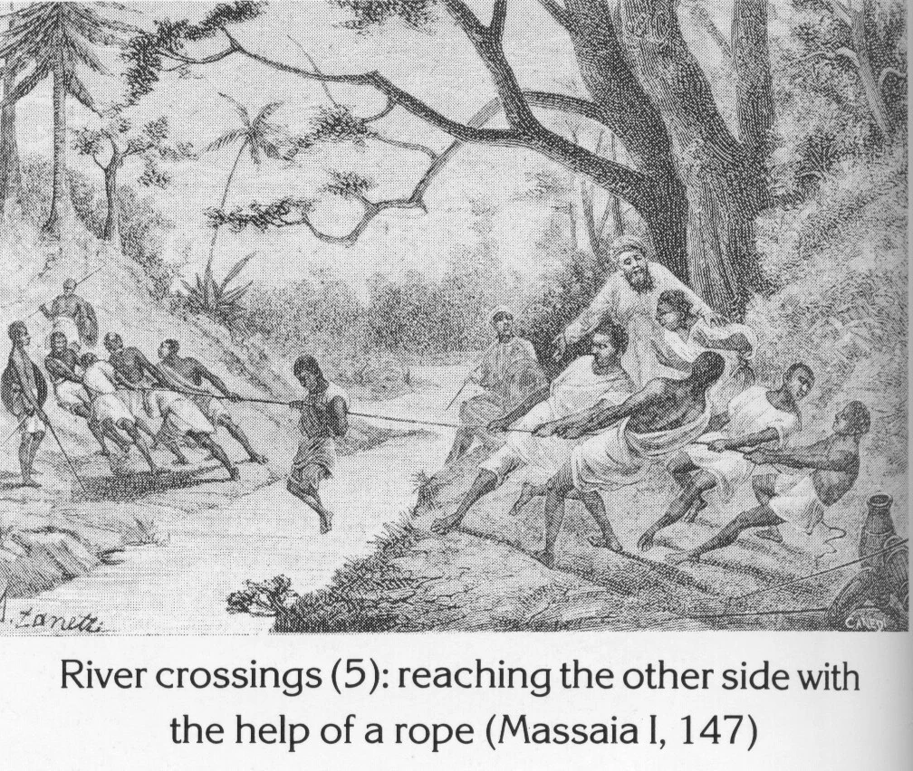 River crossings (5): reaching the other side with the help of a rope (Massaia I, 147)