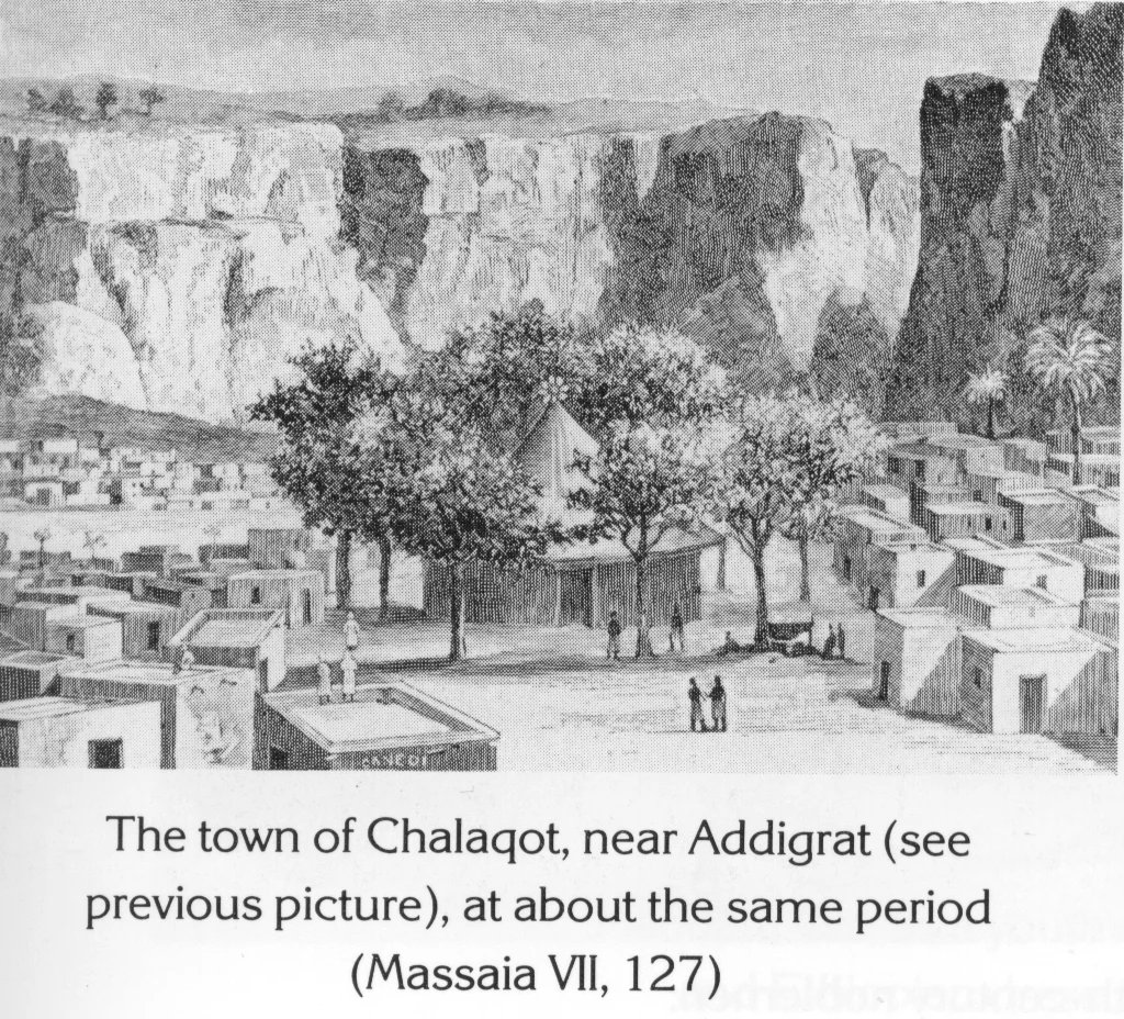 The town of Chalaqot, near Addigrat (see previous picture), at about the same period (Massaia VII, 127)