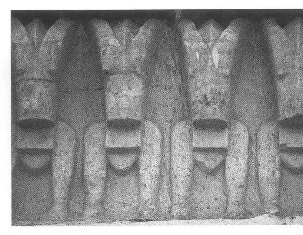 10 Yeha, carved stone frieze of stylised ibex, 2006. Originally part of the Great Temple, it is now built into the west wall of the modern church.