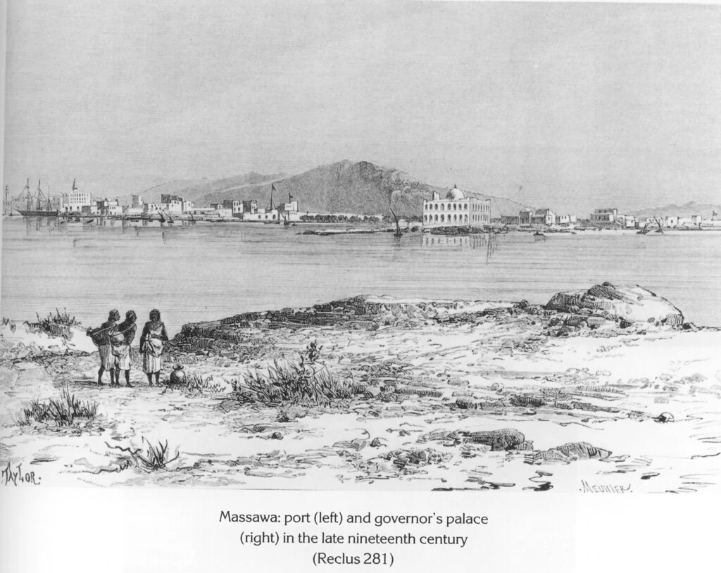 Massawa: port (left) and governor's palace (right) in the late nineteenth century (Reclus 281)