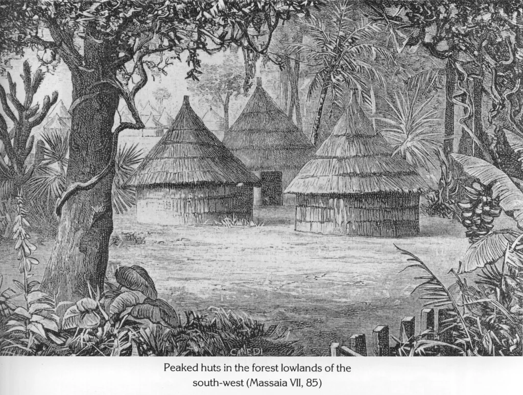Peaked huts in the forest lowlands of the south-west (Massaia VII, 85)