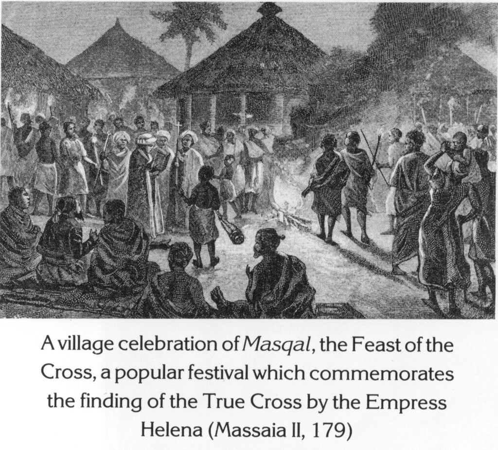 A village celebration of Masqal, the Feast of the Cross, a popular festival which commemorates the finding of the True Cross by the Empress Helena (Massaia II, 179)