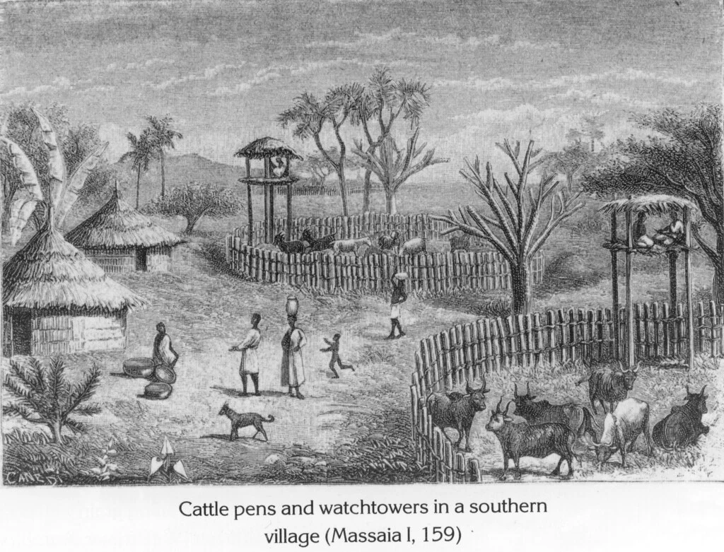 Cattle pens and watchtowers in a southern village (Massaia I, 159)