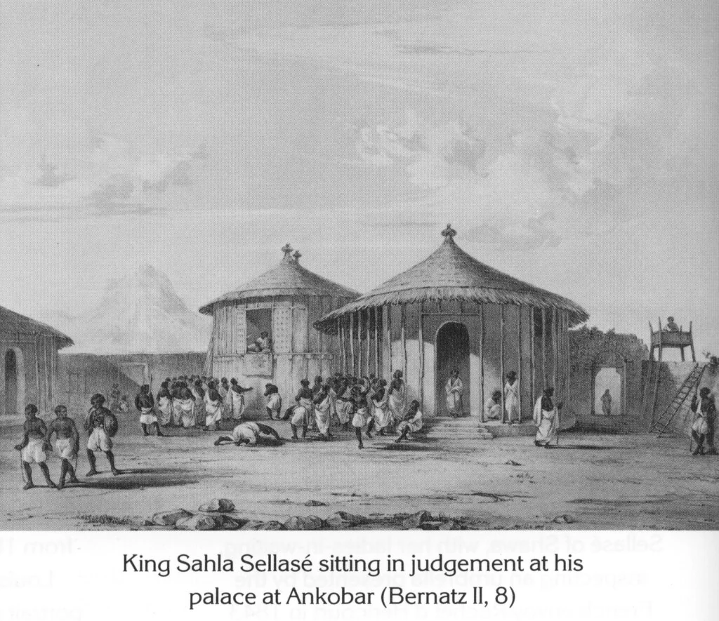 King Sahla Sellasé sitting in judgement at his palace at Ankobar (Bernatz II, 8)