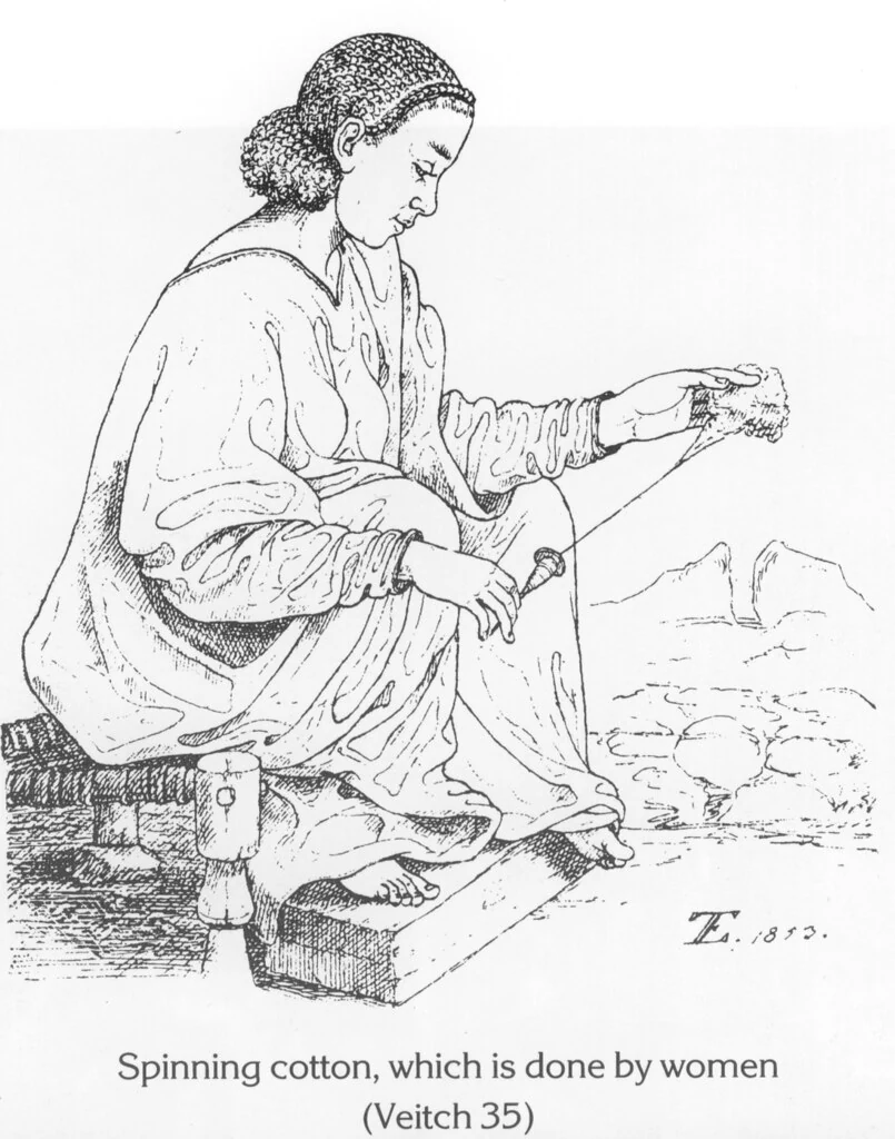 Spinning cotton, which is done by women (Veitch 35)