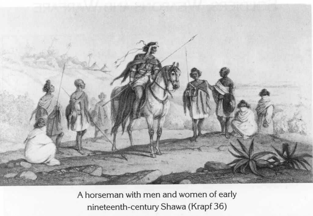 A horseman with men and women of early nineteenth-century Shawa (Krapf 36)