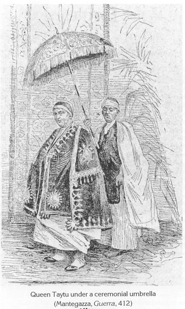 Queen Taytu under a ceremonial umbrella