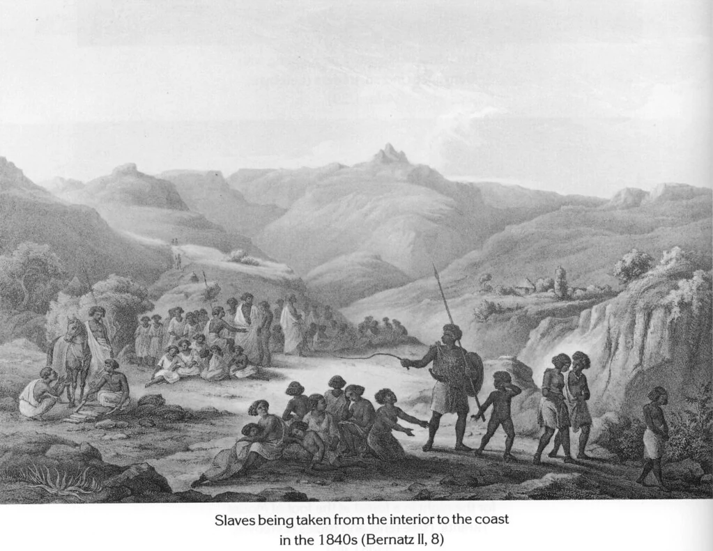 Slaves being taken from the interior to the coast in the 1840s (Bernatz II, 8)