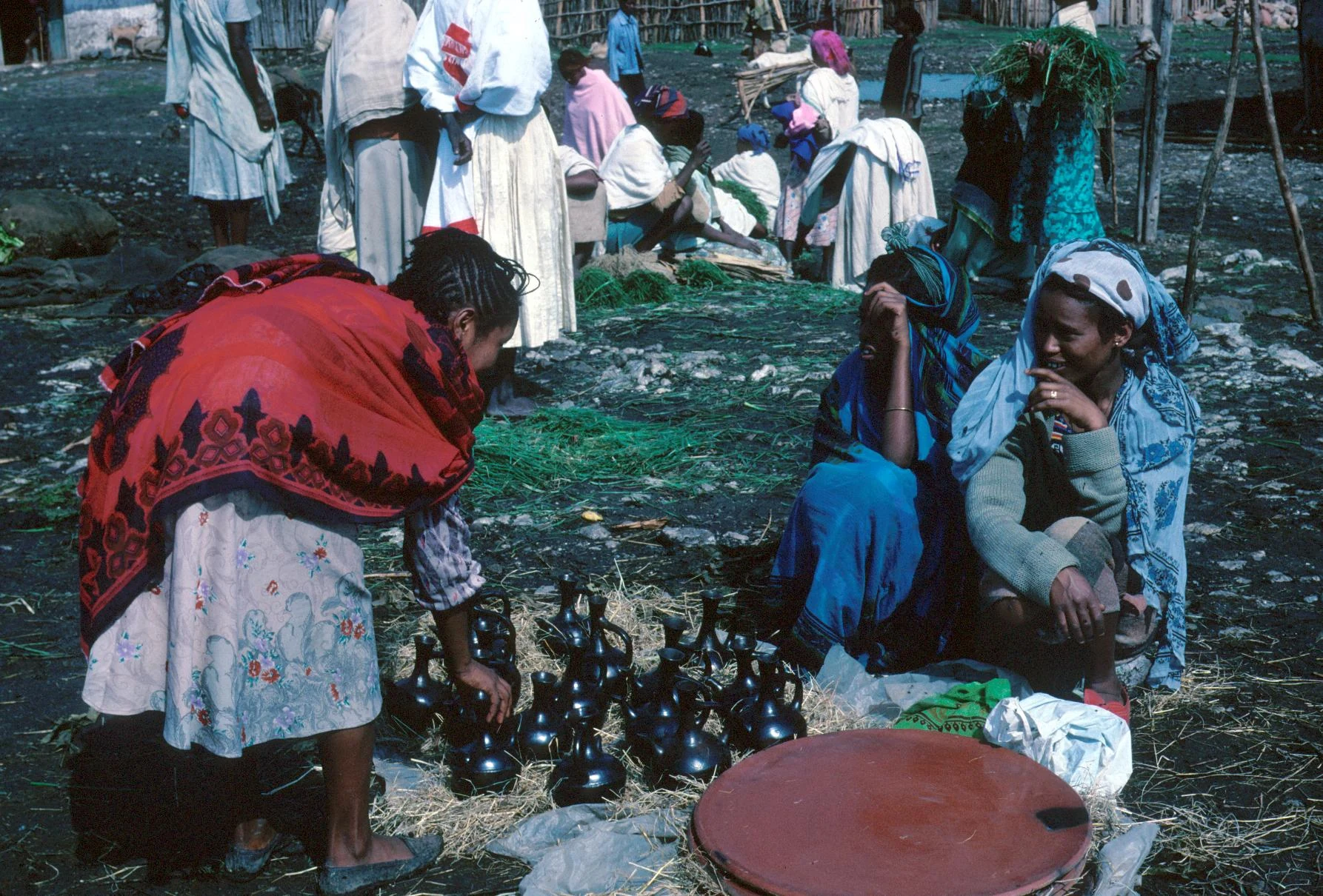 Oromo Market Scene Showing Flat Clay Tray for Making Bread