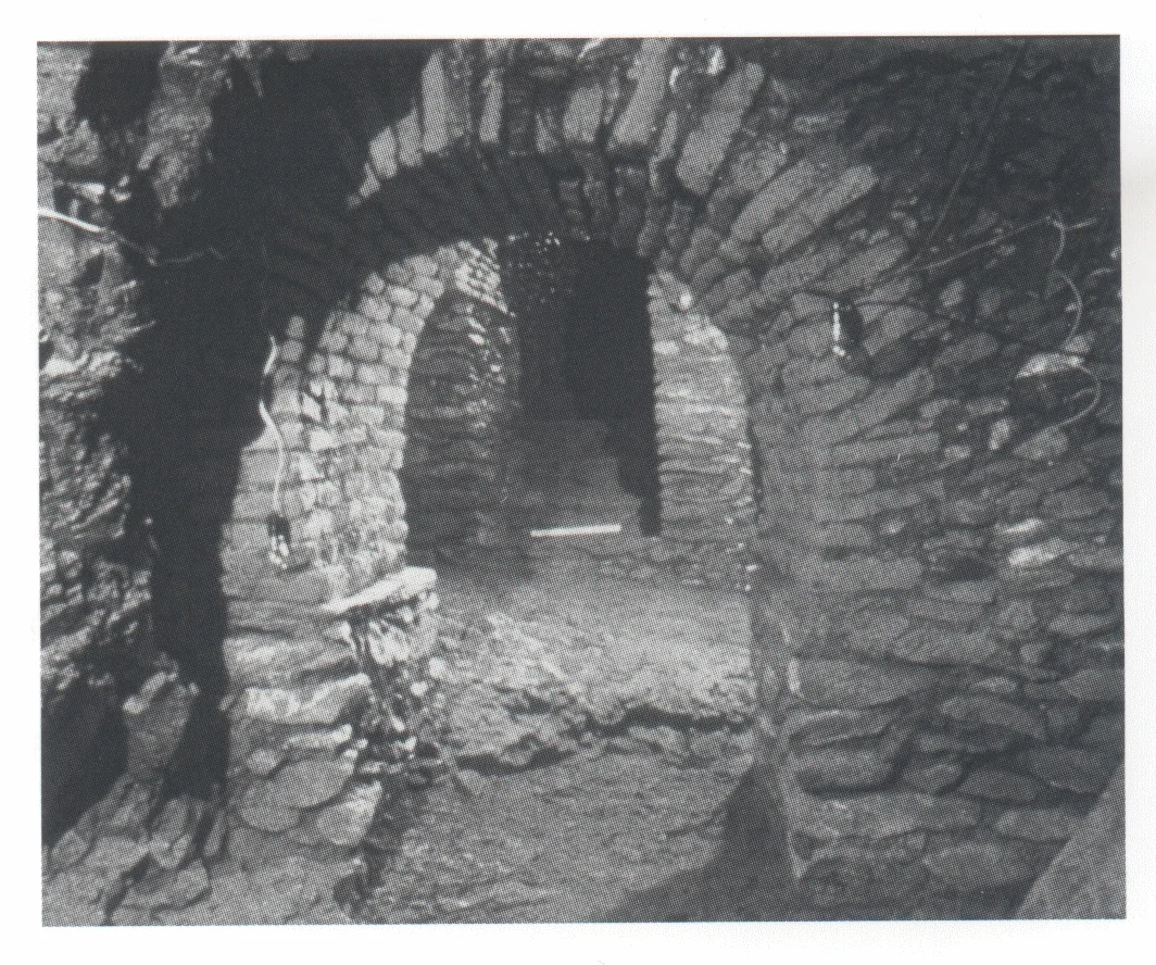 Aksum, the interior of the fourth-century ‘Tomb of the Brick Arches’ after excavation in 1995. The underground tomb was carved from the rock, then subdivided into several chambers by means of stone walls incorporating brick arches.
