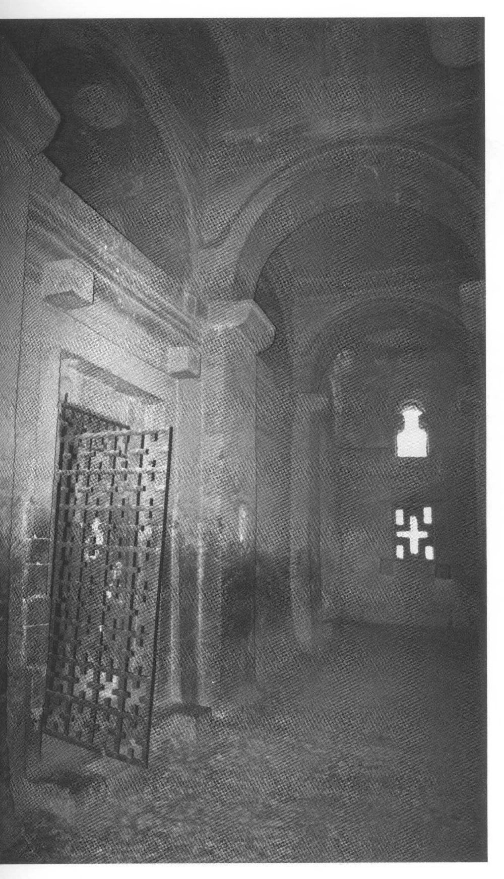 Beta Madhane Alem, the wall and iron gate separating the vestibule from the nave and aisles, viewed from the southeast, 1998.