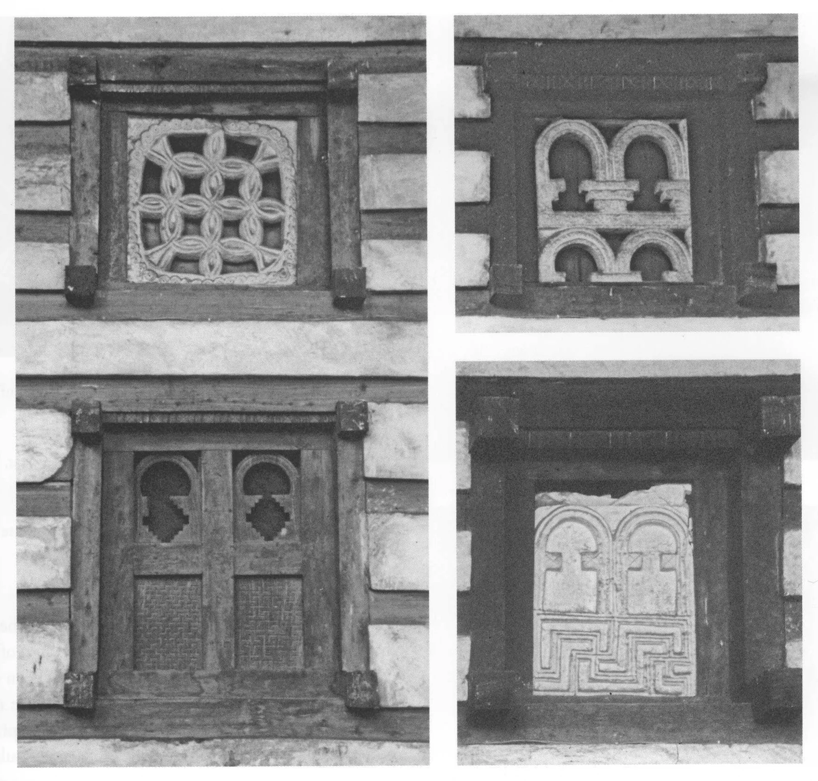Imrahanna Kristos church, examples of open and blind window tracery in stone and wood, 2001.