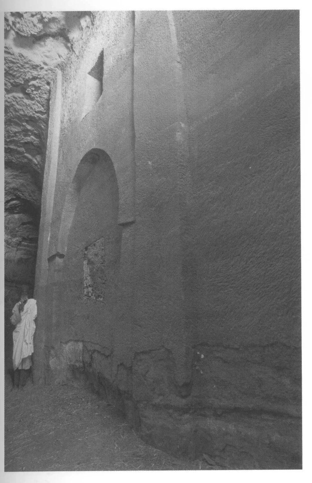 Maryam Debra Tsion, the eastern section of the ambulatory, showing the carved exterior wall of the church, 2006.