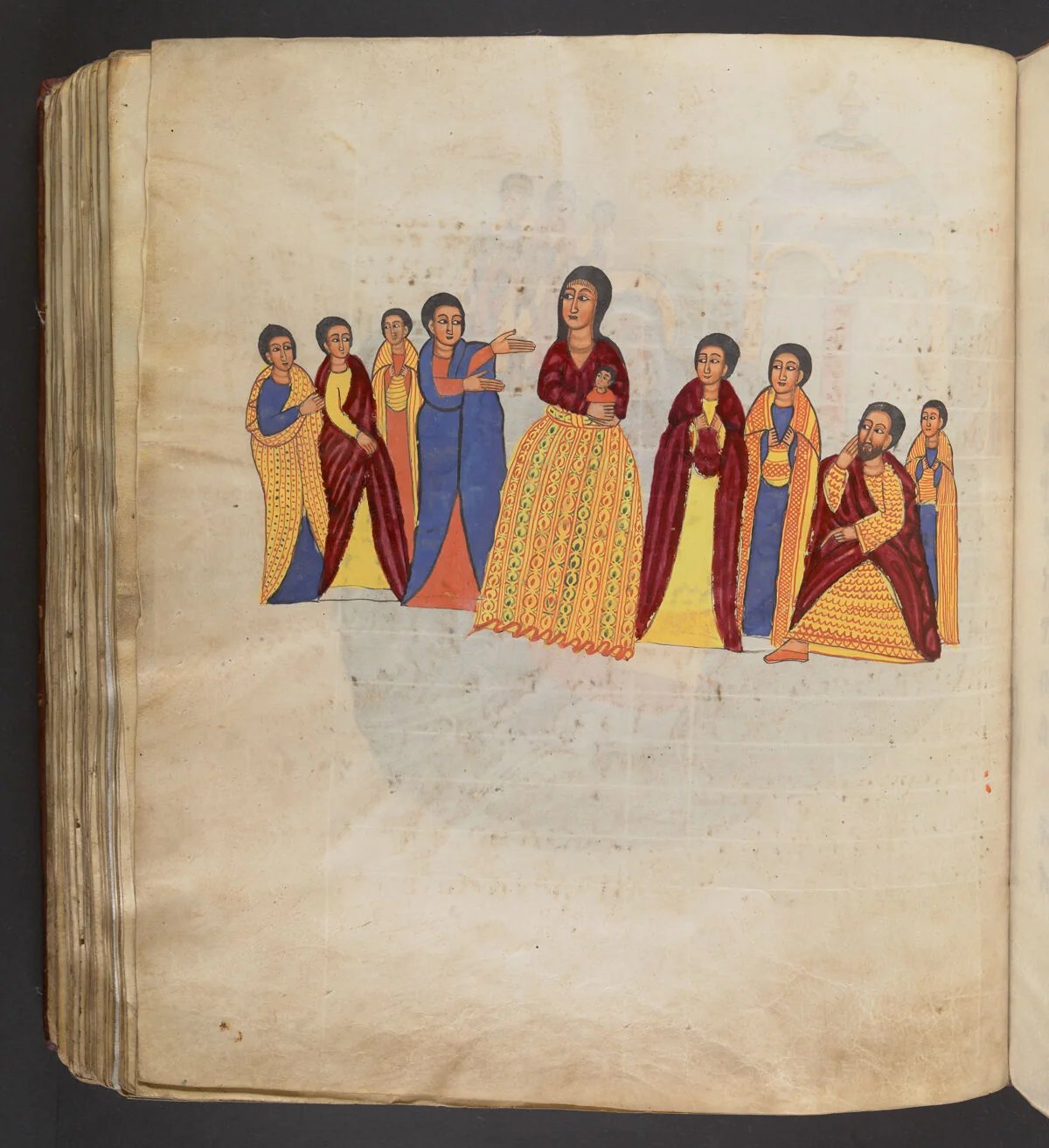The woman with her child surrounded by the marvelling people