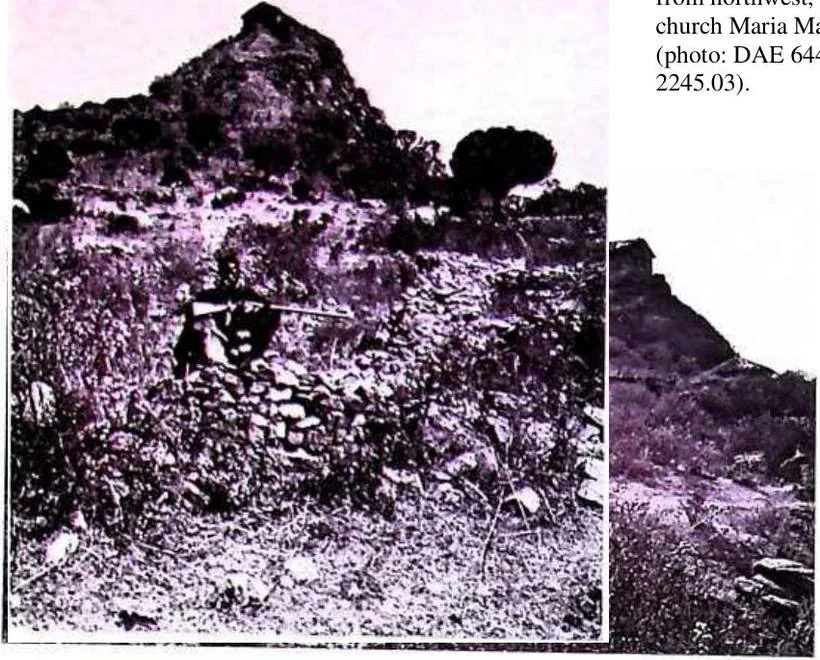 Fig. 13 — Abba Pentalewon from north-west; at left, the church of Mary Magdalene (photo: DAE 644 = MBA 2245.03).