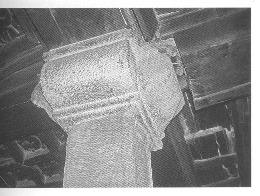 Debra Damo, the four-bracket capital of the monolithic pillar supporting the vestibule’s coffered ceiling in the large church, 1993.