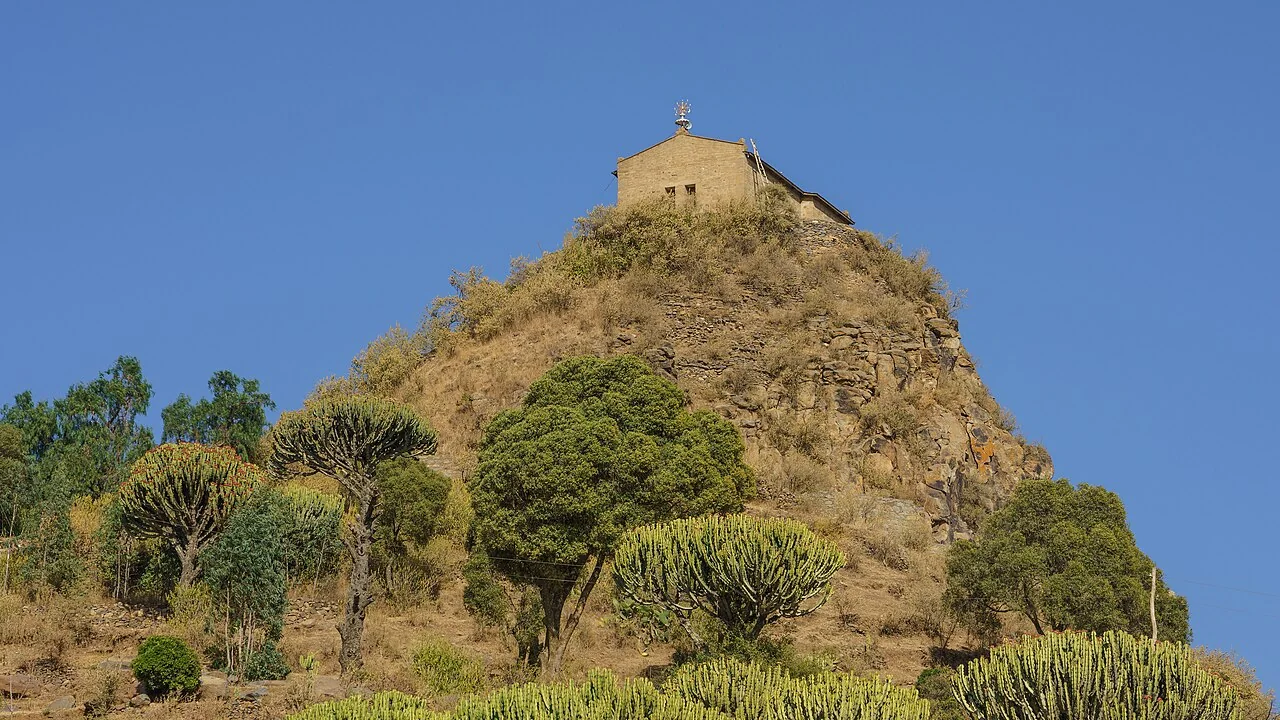 Abba Pentalewon Monastery on its hill above Aksum, 30 January 2018.