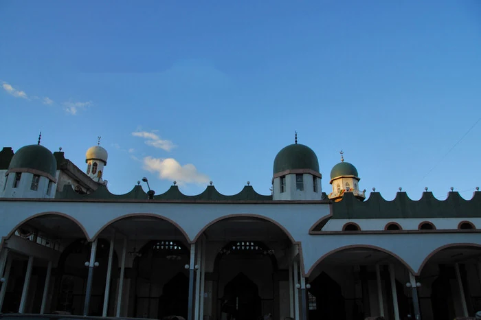 Grand Anwar Mosque, Addis Ababa: arched façade and domed towers.
